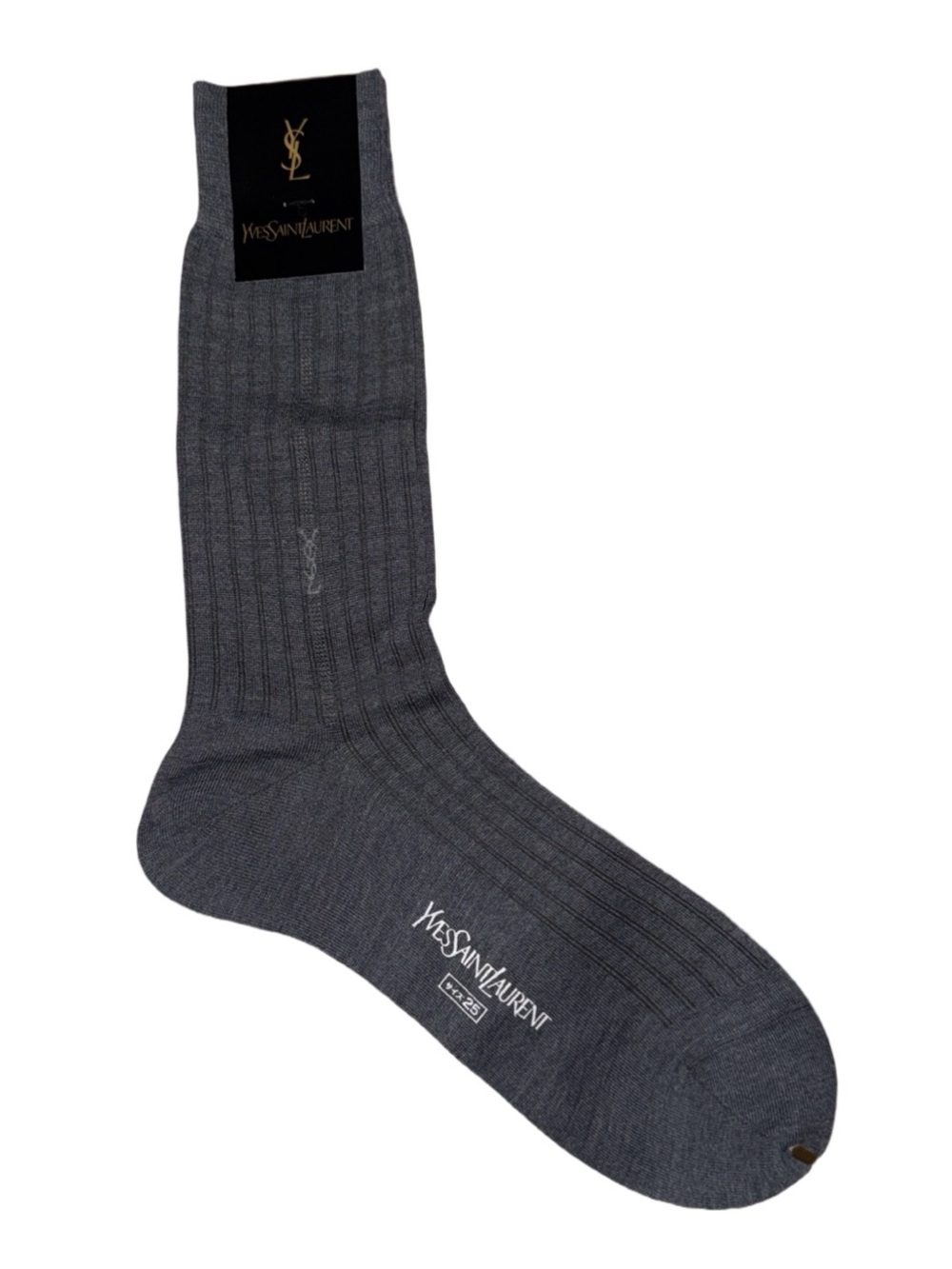 Yves Saint Laurent YSL Ribbed Dress Socks Gray New With Sleeve And COA